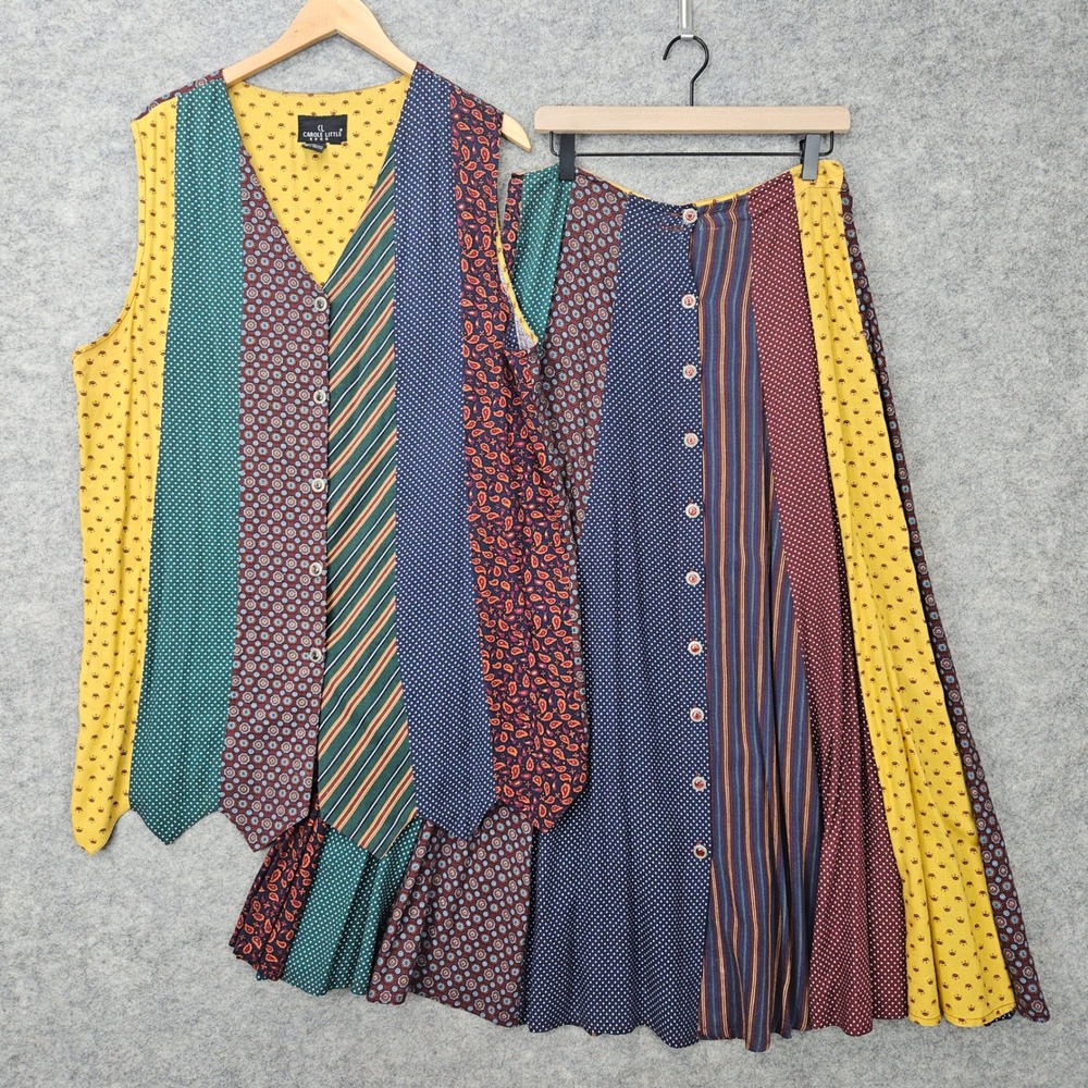 Carole Little Skirt Set Women's Multicolor 14/16 Patchwork Vest Maxi Mixed Print